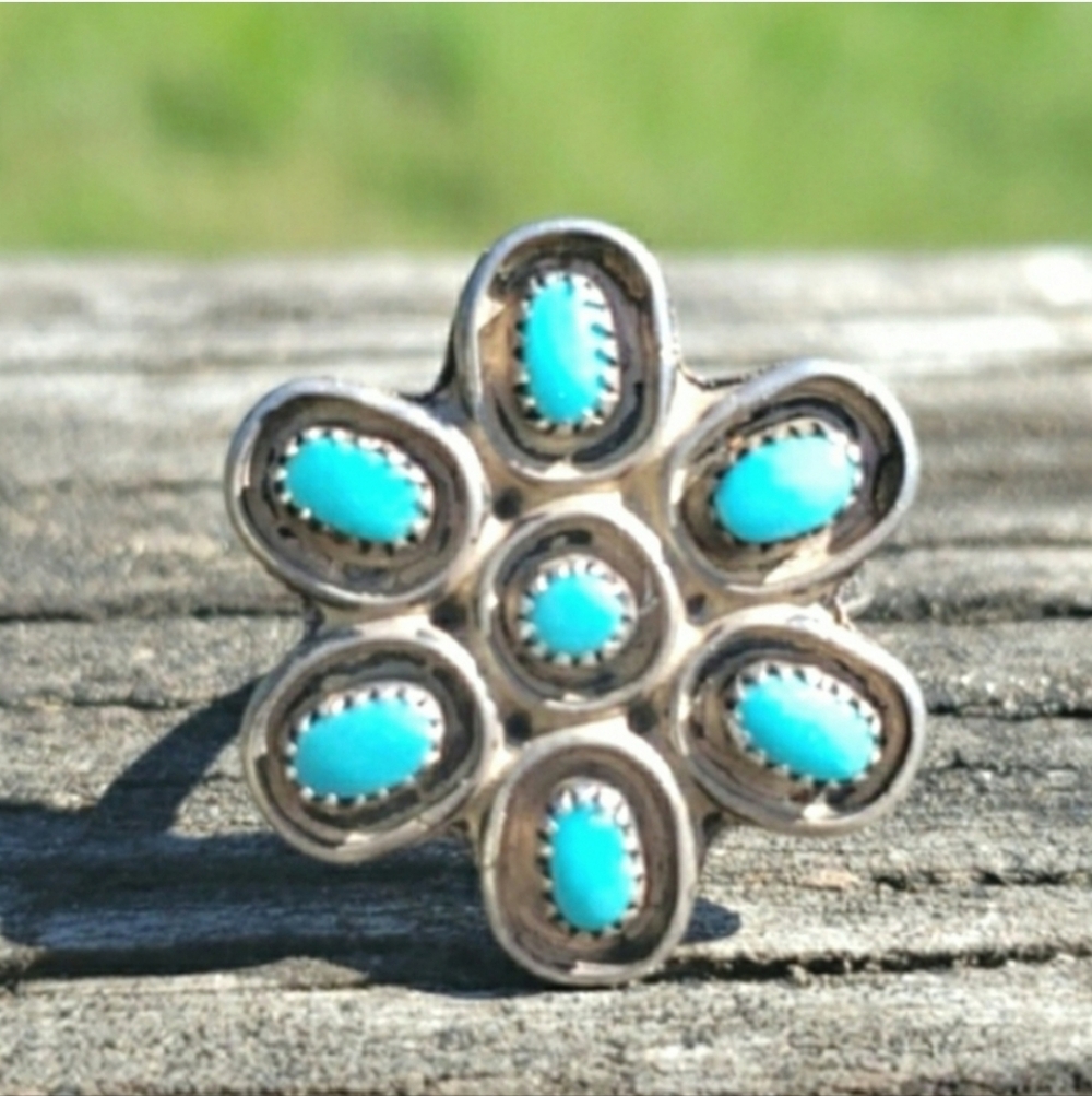 Vintage Native American Sterling Silver Turquoise Ring Size 6.25